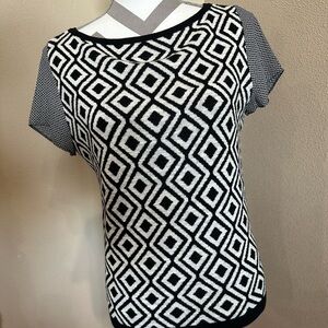 Ann Taylor Loft black/white sweater with polyester sleeves, size S